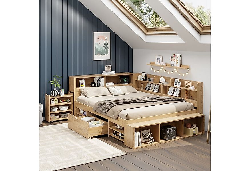 STILVORA Holzbett 140x200 mit Schublade,Jugendbett Stauraumbett mit Lattenr günstig online kaufen