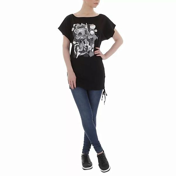 Ital-Design Kurzarmshirt Damen Freizeit Print Stretch T-Shirt in Schwarz günstig online kaufen