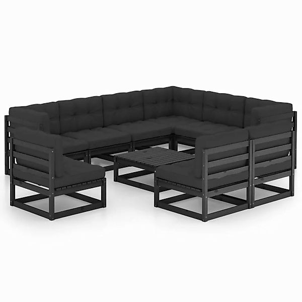 10-tlg. Garten-lounge-set Mit Kissen Schwarz Kiefer Massivholz günstig online kaufen