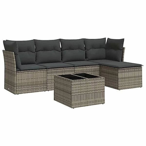 vidaXL 6-tlg Garten-Sofagarnitur mit Kissen Grau Poly Rattan Modell 45 günstig online kaufen