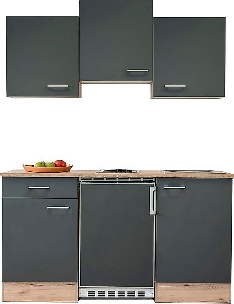 Flex-Well Exclusiv Singleküche Morena 150 cm Basaltgrau matt-San Remo Eiche günstig online kaufen