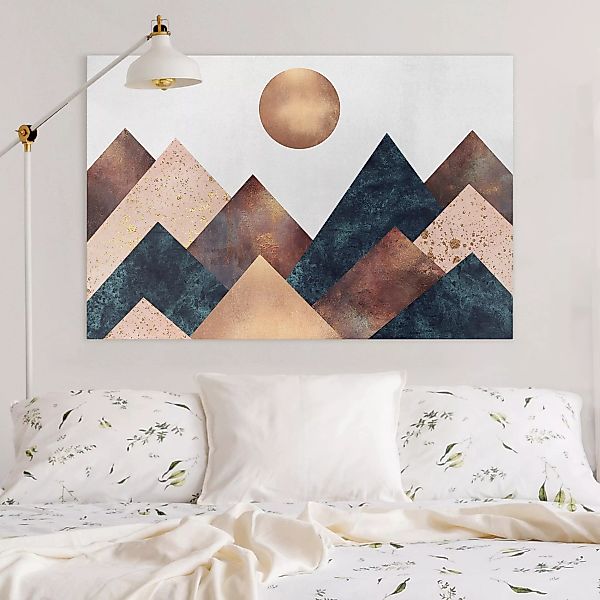 Leinwandbild Abstrakt - Querformat Geometrische Berge Bronze günstig online kaufen