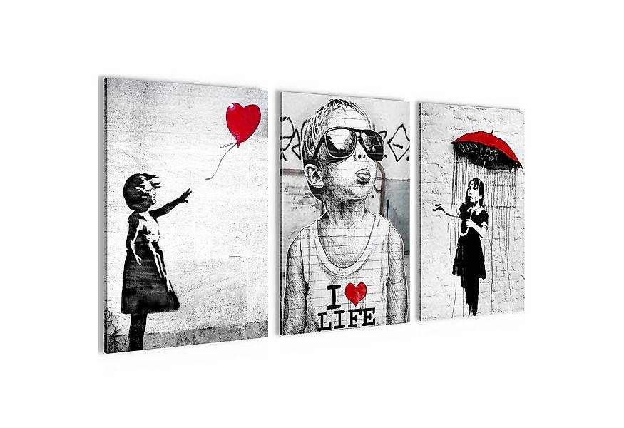 Novart Bild Wandbilder Set Banksy Style Collage - 3 Bilder Wohnzimmer Stree günstig online kaufen