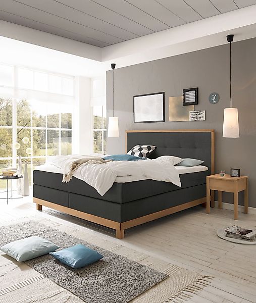 HASENA Boxspringbett "Chalet" Boxspringbett, Kopfteil in massiver Eiche, Ei günstig online kaufen