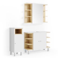 Vicco Badmöbel-Set Aquis, Weiß/Sonoma, 3 Teile, günstig online kaufen