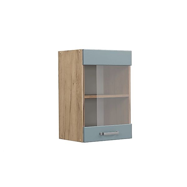 Vicco Küchenglasschrank R-Line Glashängeschrank Blau-Grau/Goldkraft Eiche 4 günstig online kaufen