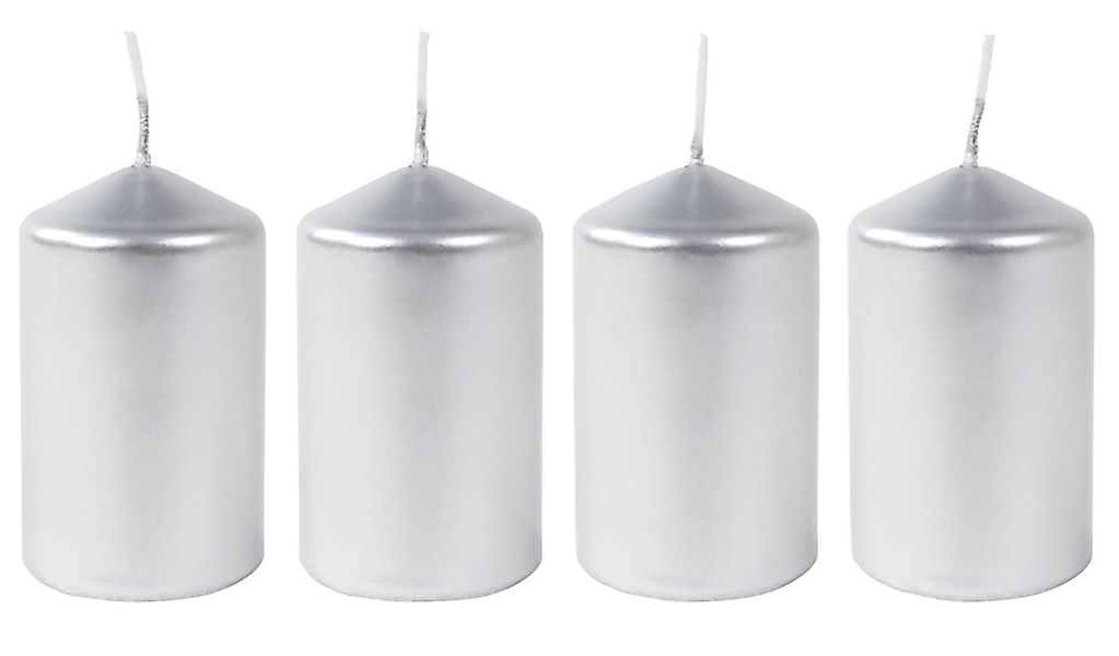 BURI Stumpenkerze Metallic-Stumpenkerzen silber 4er-Set Adventskerzen günstig online kaufen