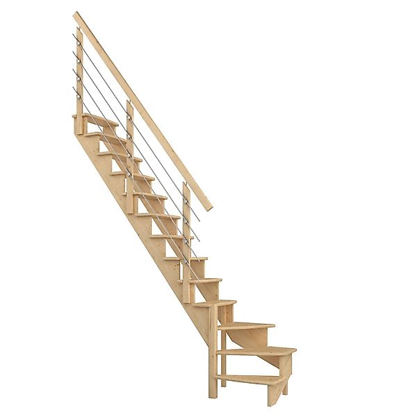 Dolle Raumspartreppe Lyon Kiefer Edelstahlrohrgeländer 65 cm 1/4-gewendelt günstig online kaufen
