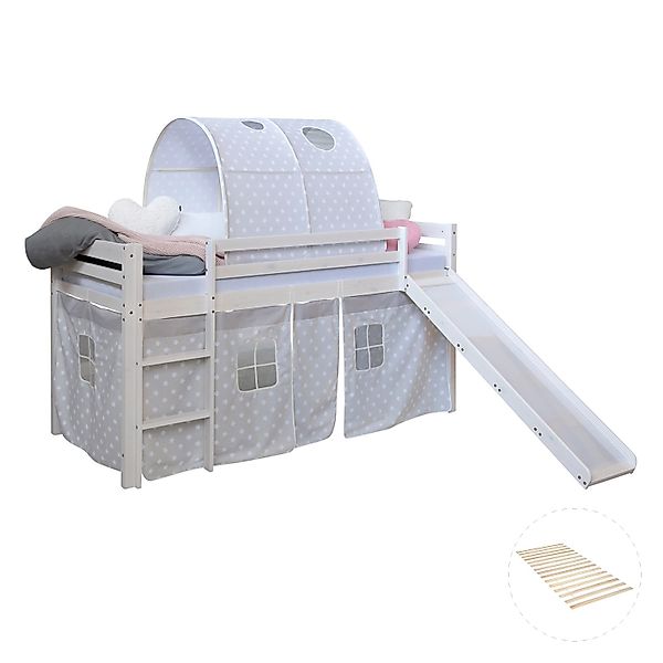 Homestyle4u Hochbett 90x200 Weiß mit Lattenrost und Rutsche Tunnel 2769 günstig online kaufen