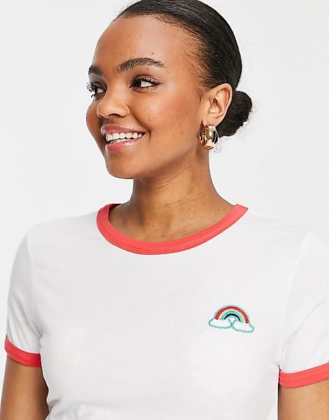 Brave Soul – Ringer-T-Shirt mit Regenbogen-Weiß günstig online kaufen