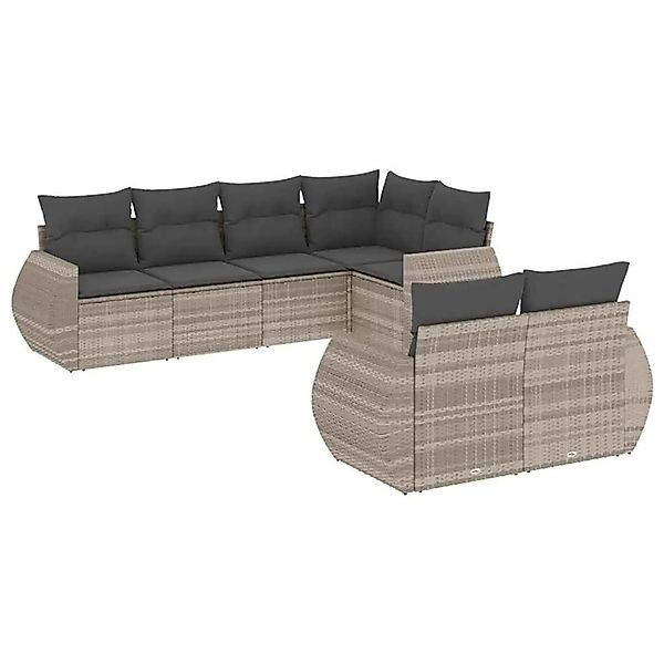 vidaXL 7-Tlg Garten-Sofagarnitur mit Kissen Hellgrau Poly Rattan 3221611 günstig online kaufen