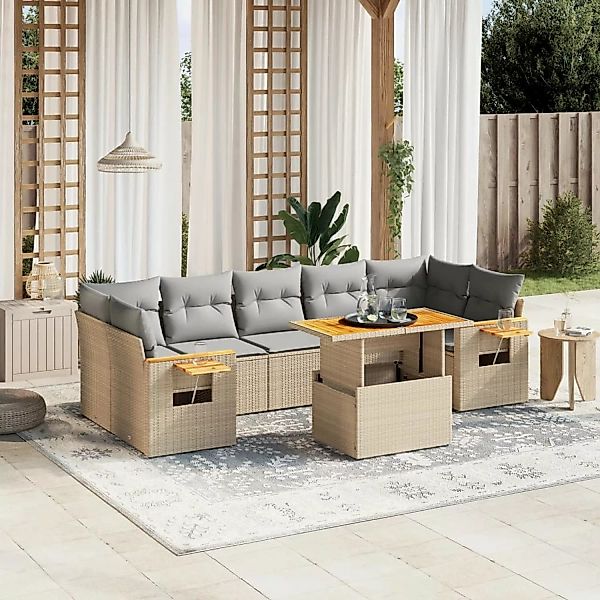 vidaXL 8-tlg Garten-Sofagarnitur mit Kissen Beige Poly Rattan Modell 348 günstig online kaufen