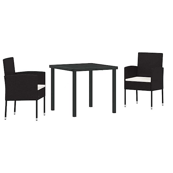 vidaXL Garten Essgruppe mit Kissen 3-Tlg Schwarz Poly Rattan 3380050 günstig online kaufen