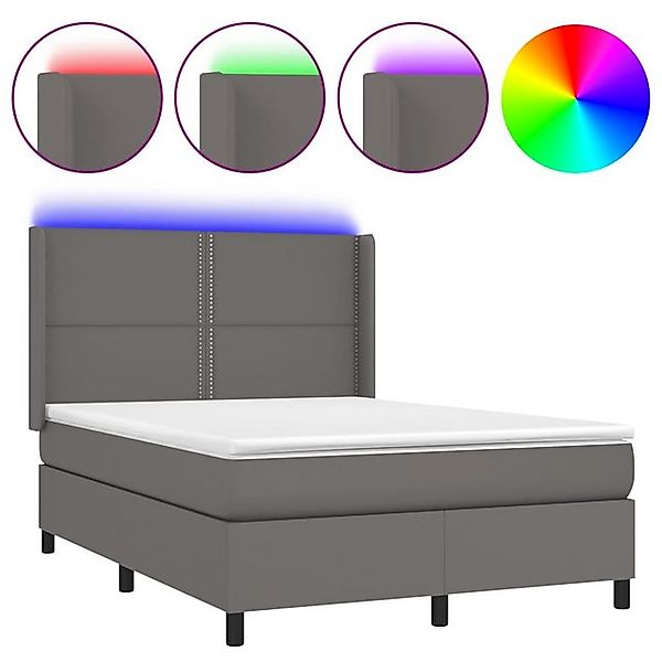 vidaXL Boxspringbett, Boxbett mit Matratze & LED Grau 140x200 cm Kunstleder günstig online kaufen