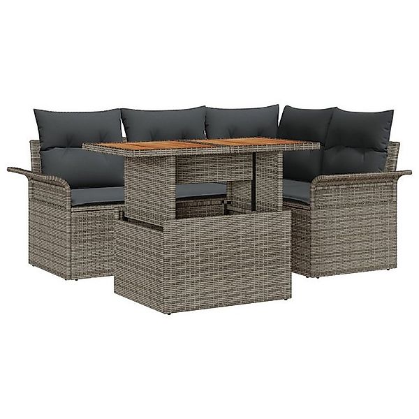 vidaXL Loungesofa 5-tlg. Garten-Essgruppe mit Kissen Grau Poly Rattan, 5 Te günstig online kaufen