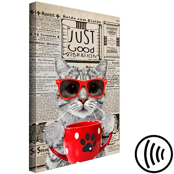 Bild auf Leinwand Cat With Coffee (1 Part) Vertical XXL günstig online kaufen