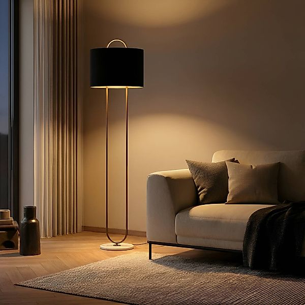Stehlampe LM-9112-1E, Marmorfuß, Textilschirm günstig online kaufen