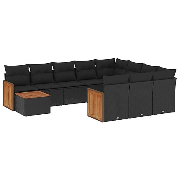 vidaXL 11-tlg Garten-Sofagarnitur mit Kissen Schwarz Poly Rattan Modell 127 günstig online kaufen