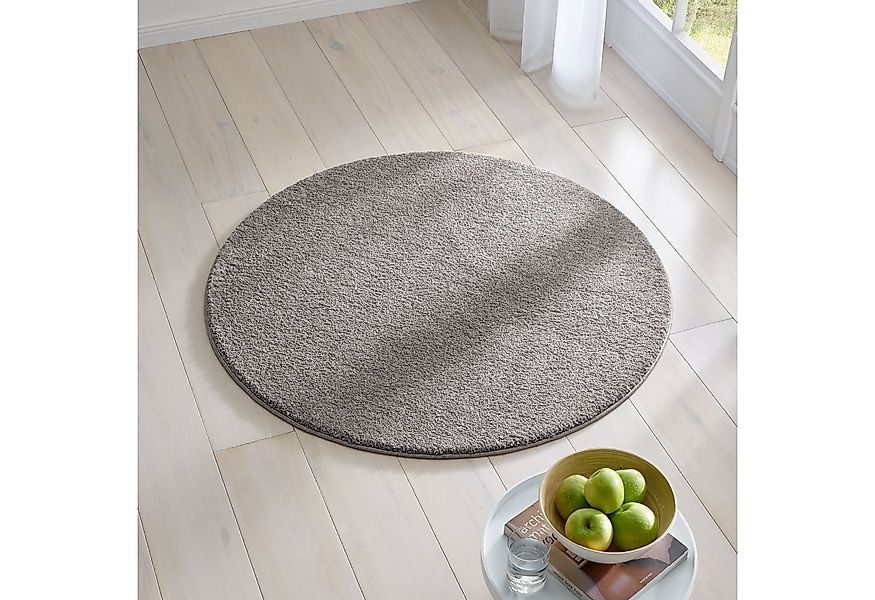 TaCa Home Teppich Kurzflor-Frisee-Teppich, rund, Höhe: 9 mm, Wohnzimmer Sch günstig online kaufen