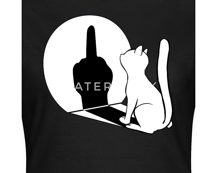 Spreadshirt T-Shirt Schattenspiel Katze Mittelfinger Frauen T-Shirt (1-tlg) günstig online kaufen