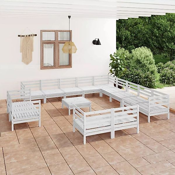 14-tlg. Garten-lounge-set Massivholz Kiefer Weiß günstig online kaufen