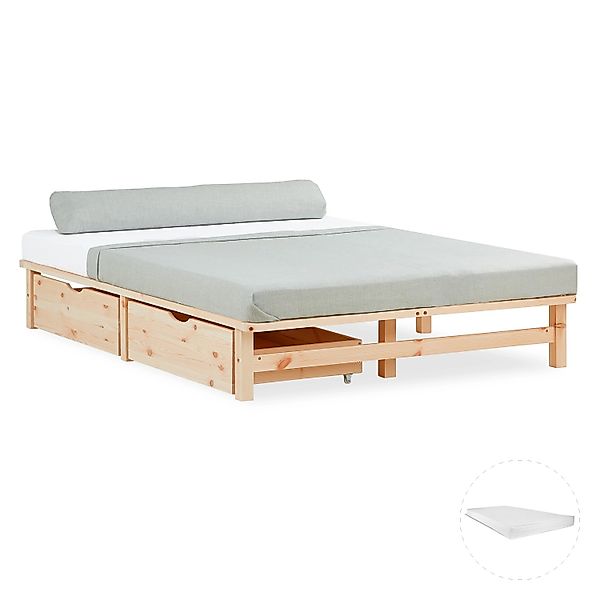 Homestyle4u Holzbett Jugendbett Palettenbett 140x200 mit Matratze 2 Bettkäs günstig online kaufen