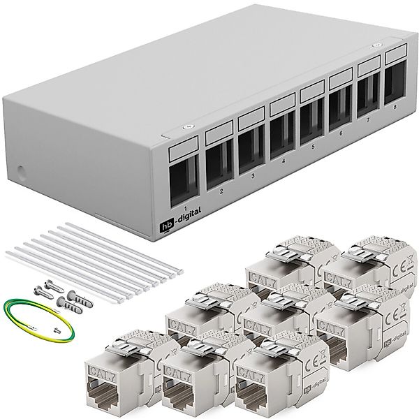 hb-digital Patch Panel 8 Port mit 8x Keystone Module Cat 7 Hellgrau günstig online kaufen