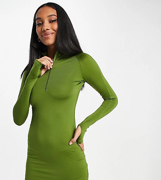 ASYOU – Langärmliges Kleid in Khaki mit Reißverschluss vorne-Grün günstig online kaufen