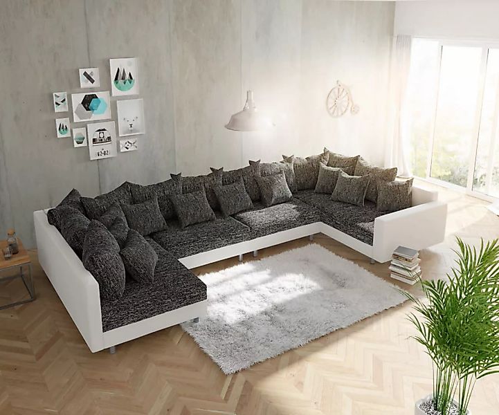 Wohnlandschaft Clovis XL Weiss Schwarz mit Armlehne modular günstig online kaufen