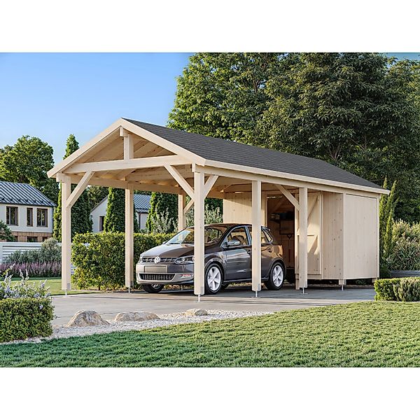 Palmako Carport Robert mit Geräteraum 315 x 732 cm Grau FSC® günstig online kaufen