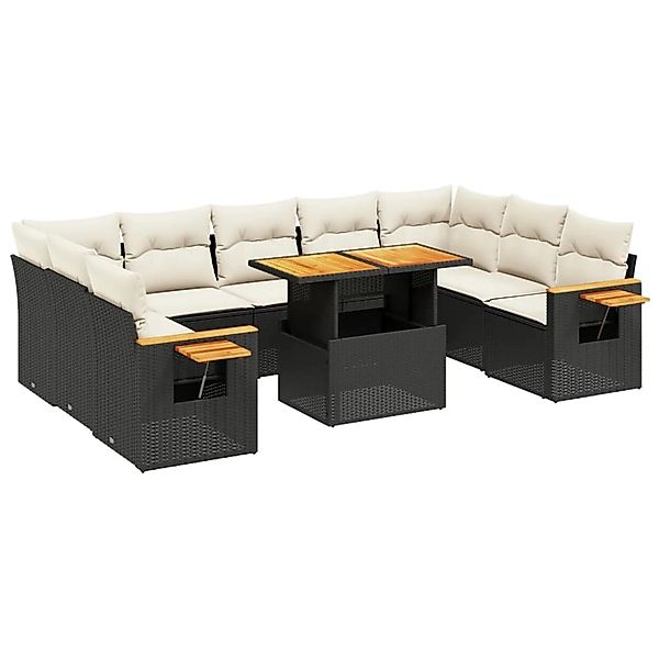 vidaXL 10-Tlg Garten-Sofagarnitur mit Kissen Schwarz Poly Rattan 3273660 günstig online kaufen