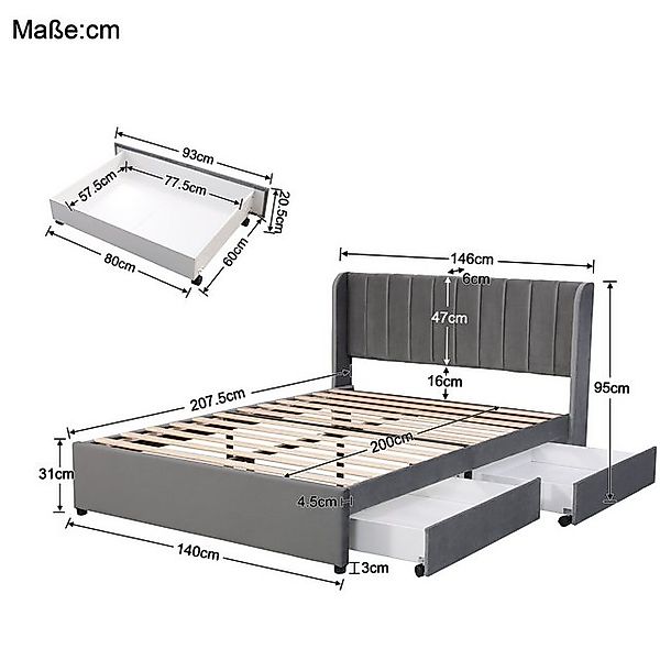 STILVORA Polsterbett 140x200 Doppelbett Bettgestell mit Stauraum,Lattenrost günstig online kaufen