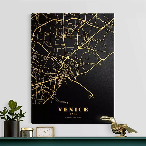 Leinwandbild Gold Stadtplan Venedig - Klassik Schwarz günstig online kaufen