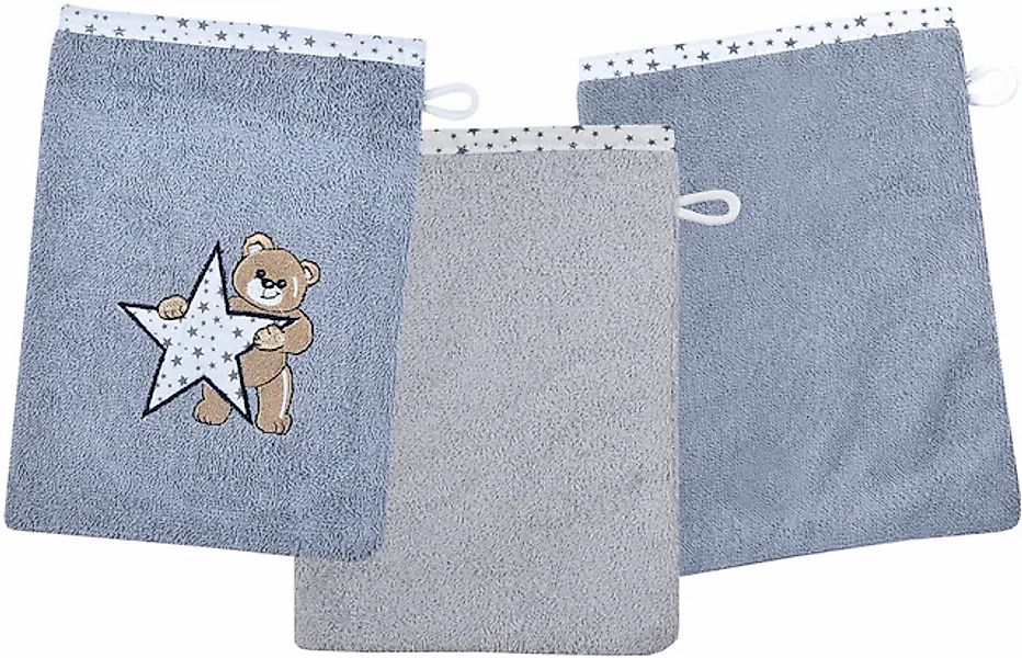 Wörner Waschhandschuh »Teddy/Stern Waschhandschuh 3er Set«, (3 St., Kapuzen günstig online kaufen