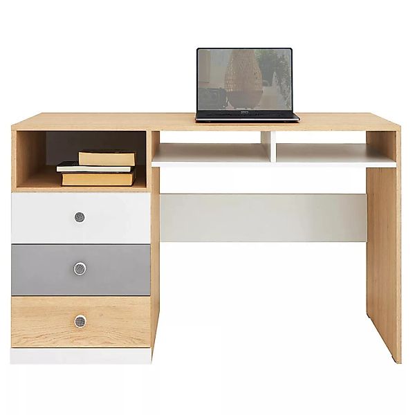 Jugendzimmer Schreibtisch, Eiche mit weiß und grau PINETO-133 günstig online kaufen