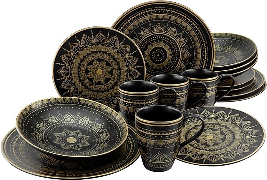 CreaTable Kombiservice MANDALA GOLD schwarz Steinzeug 16 tlg. günstig online kaufen