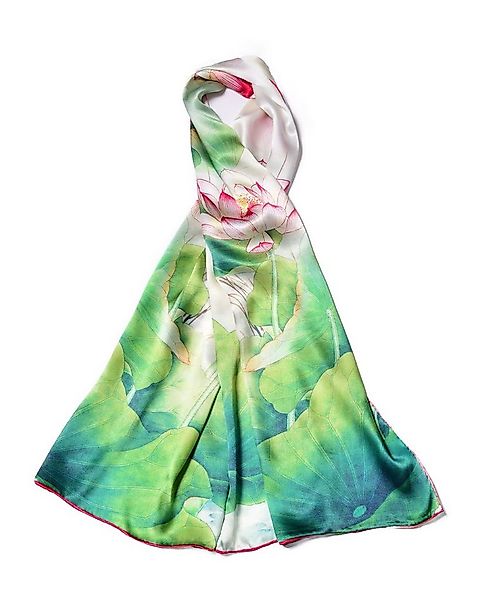 MayTree Seidenschal Lotus Rot Grün, 55 x 175 cm, leichter Damen-Schal, allj günstig online kaufen