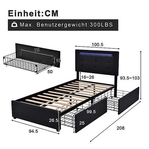 STILVORA Polsterbett 90x200 Bettgestell mit LED,Stauraumbett mit verstellba günstig online kaufen