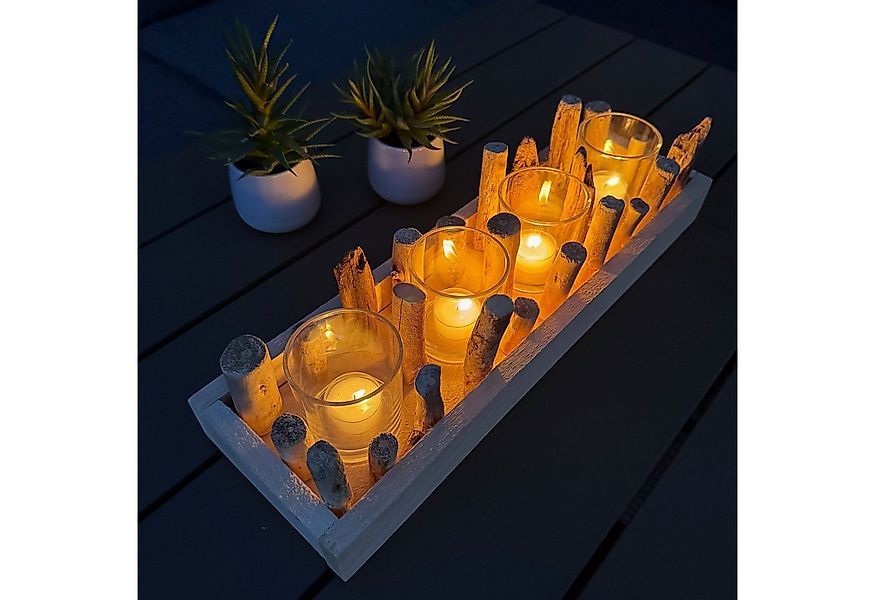 Online-Fuchs Teelichthalter Kerzenständer aus Treibholz mit Glaseinsätzen - günstig online kaufen