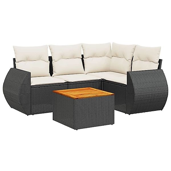 vidaXL 5-Tlg Garten-Sofagarnitur mit Kissen Schwarz Poly Rattan 3224985 günstig online kaufen