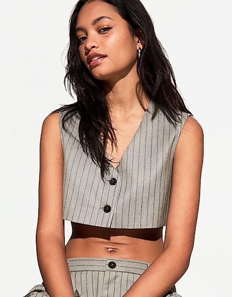 Bershka Cropped-Weste Damen L Grau günstig online kaufen