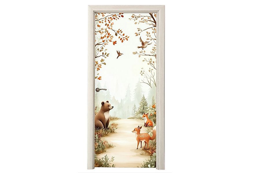 MuchoWow Türtapete Wald - Herbst - Waldtiere - Bär - Fuchs, Matt, bedruckt, günstig online kaufen