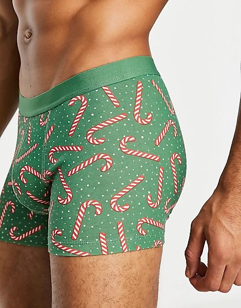 ASOS DESIGN – Weihnachtliche Shorts-Unterhose mit aufgedruckten Zuckerstang günstig online kaufen