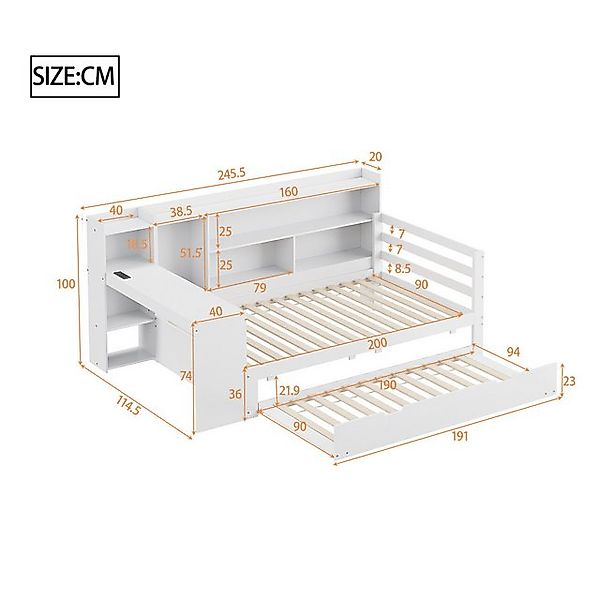 Flieks Massivholzbett, Kinderbett 90x200cm mit Schreibtisch Steckdose Auszi günstig online kaufen