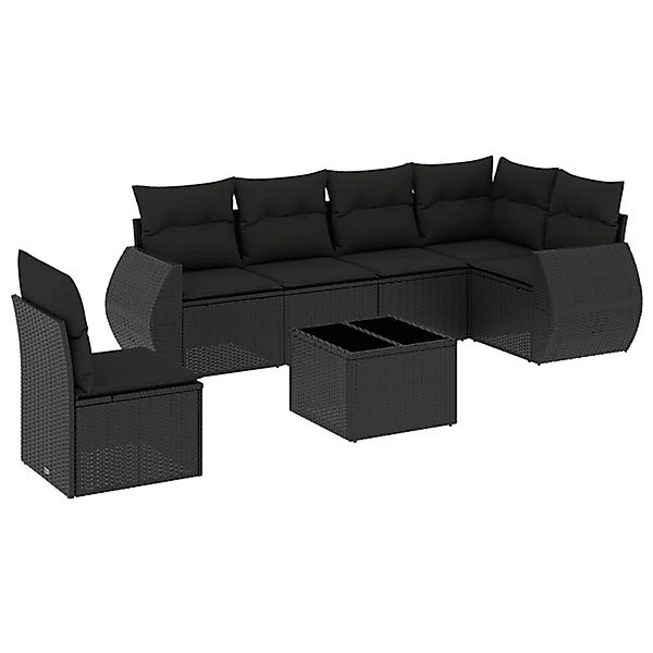 vidaXL 7-Tlg Garten-Sofagarnitur mit Kissen Schwarz Poly Rattan 3253772 günstig online kaufen