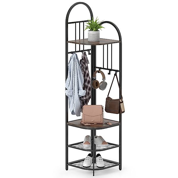 COSTWAY Kleiderständer, 180CM Garderobenständer Eck, Sitzbank günstig online kaufen