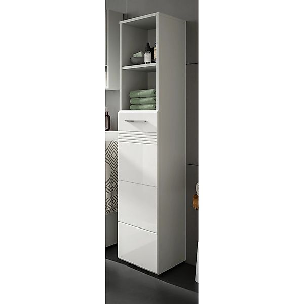 Inn.Furn Hochschrank Weiß Hochglanz Grau 30 cm mit Soft-Close Carlo günstig online kaufen