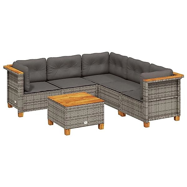 vidaXL 6-Tlg Garten-Sofagarnitur mit Kissen Grau Poly Rattan 3261828 günstig online kaufen