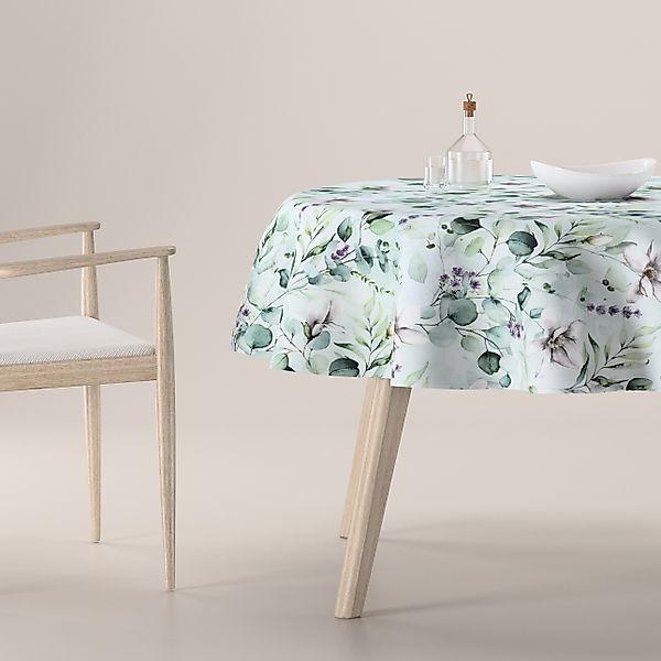Runde Tischdecke, mintgrün-weiß, Flowers (143-66) günstig online kaufen