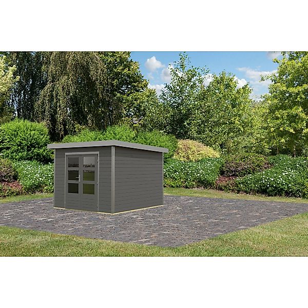 Karibu Gartenhaus Domingo B Terragrau/Grau 218,5 x 270 x 270 cm günstig online kaufen